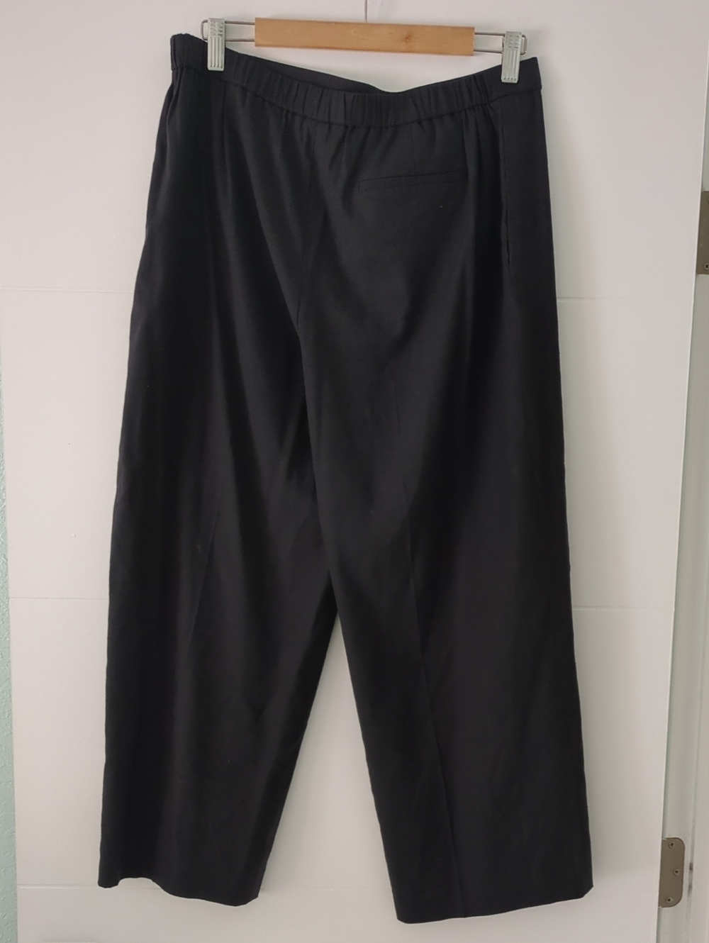 Theory Wide Pull On Caliber Black Wide-Leg Cropped Linen Blend Ankle Pants Sz L - Picture 6 of 8